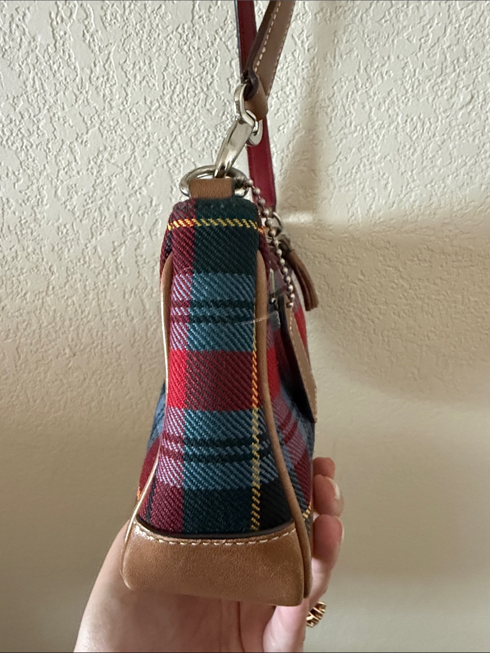Coach Red & Blue Plaid Shoulder Bag with Tan Trim - Picture 6 of 11
